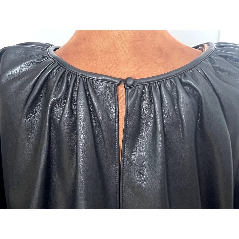 Aritzia Wilfred Sz M Bica Blouse Top Black Faux Leather Edgy Peasant Boho - Picture 10 of 15